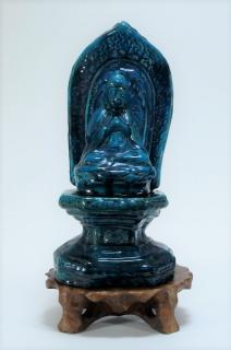 Appraisal: Chinese Qing Dynasty Blue Turquoise Pottery Buddha CHINA QING DYNASTY