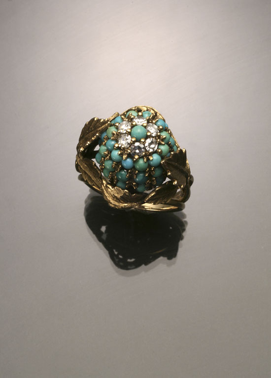 Appraisal: Tested -Karat Yellow-Gold Diamond and Turquoise Dinner Ring Set with