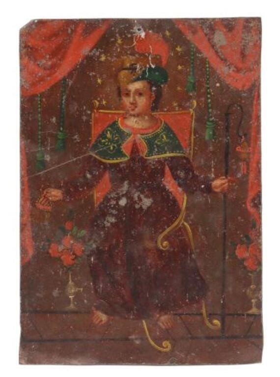 Appraisal: Unframed oil on tin retablo Santo Nino de Atocha The