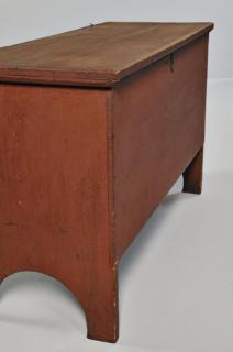 Appraisal: Small Red-painted Pine Storage Chest with Cutout Ends possibly Harvard