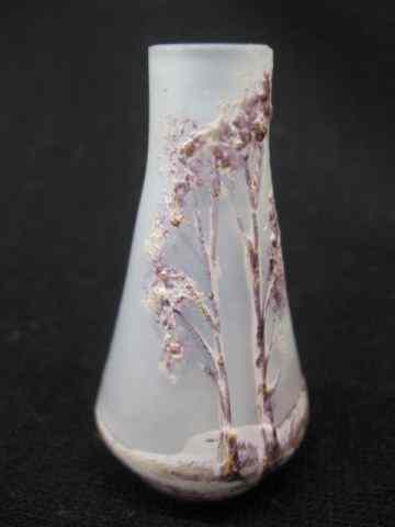 Appraisal: Daum Nancy Enameled Art Glass MiniatureCabinet Vase winter landscape on