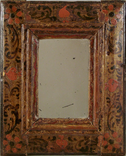 Appraisal: Spanish painted courting mirror th th c retaining an old