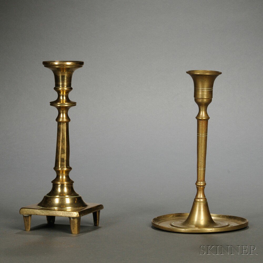 Appraisal: Two Early Brass Candlesticks probably Spain late th century a