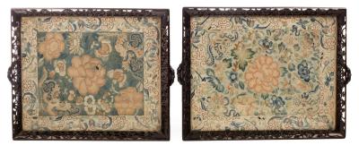 Appraisal: A pair of late th Century needlework floral panels on