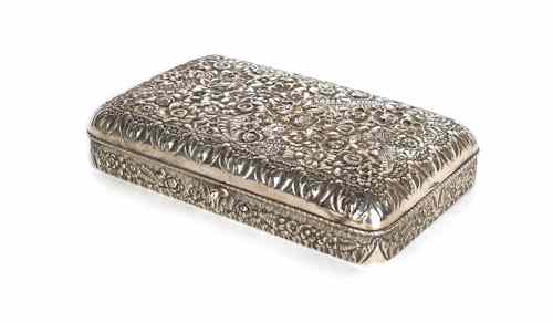 Appraisal: Tiffany Co sterling silver dresser box with floral repouss decoration