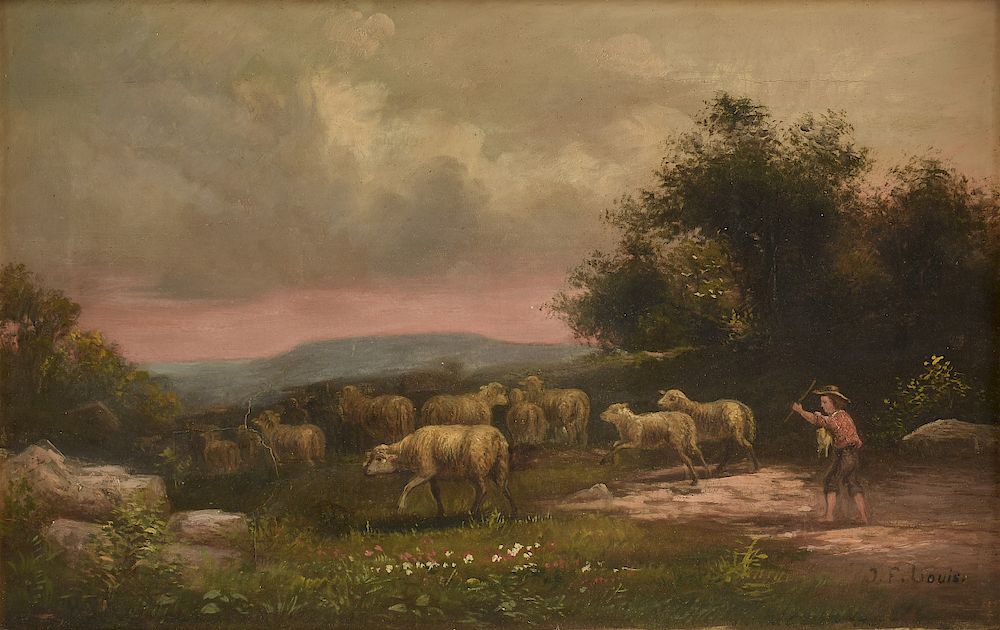 Appraisal: A BARBIZON SCHOOL th Century A PAINTING Shepherd Herding Sheep