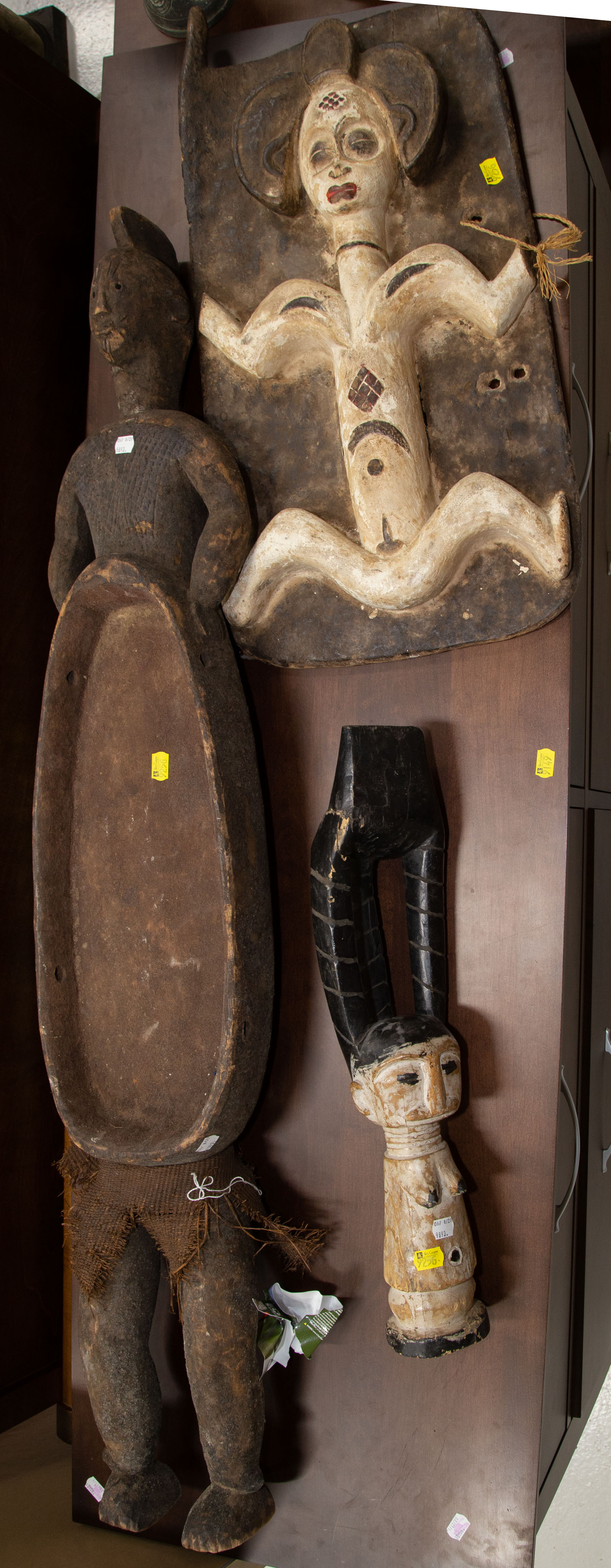 Appraisal: THREE AFRICAN ART OBJECTS th century including a large Mumuye