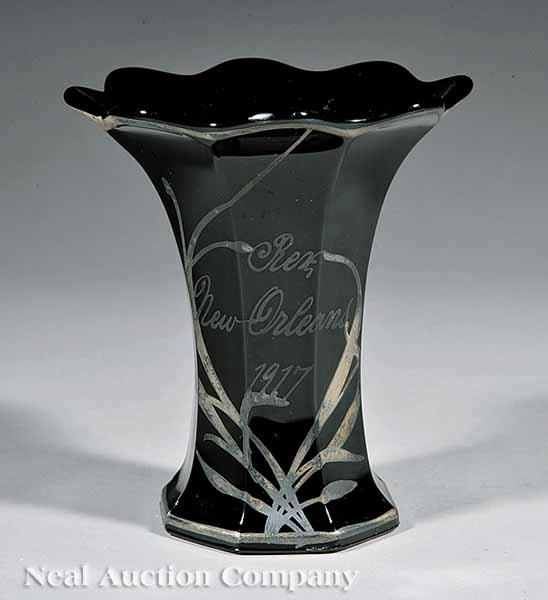 Appraisal: A Rex Mardi Gras Favor the octagonal paneled black glass