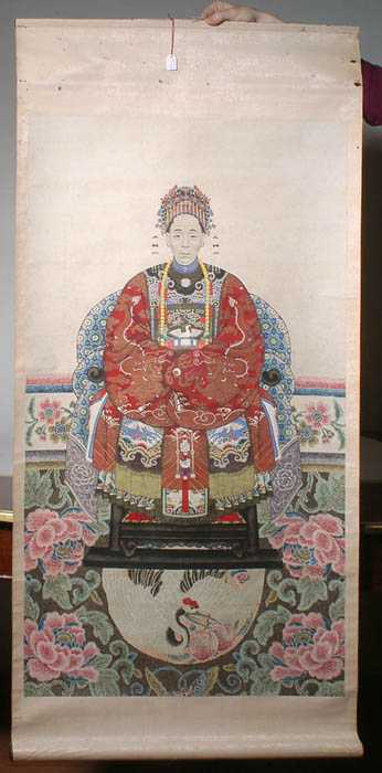 Appraisal: FINE ANCESTRAL PORTRAIT China late Qing Dynasty x cm A