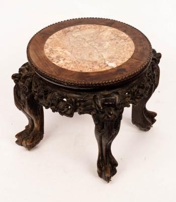 Appraisal: A Chinese carved hardwood vase stand with inset hardstone top