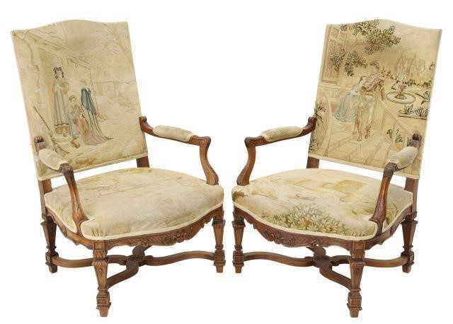 Appraisal: lot of French Louis XIV style walnut armchairs th c