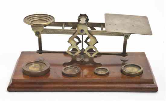 Appraisal: An English Brass and Mahogany Postal Scale S Mordan and