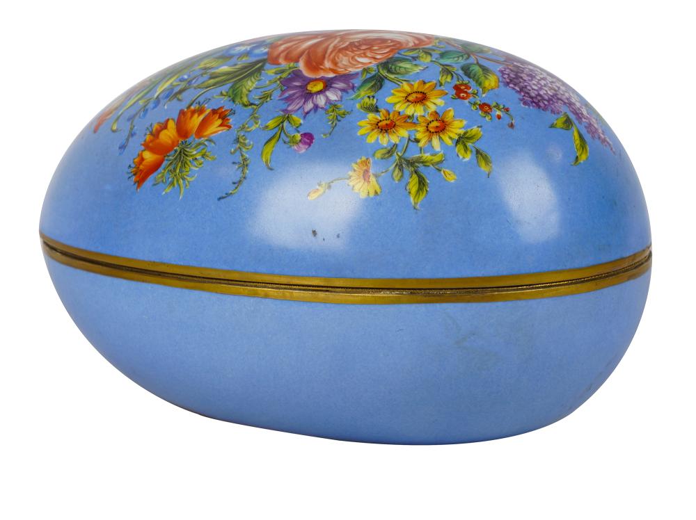 Appraisal: LIMOGES HAND-PAINTED EGG-FORM BOXmade for Tiffany Co with a gilt