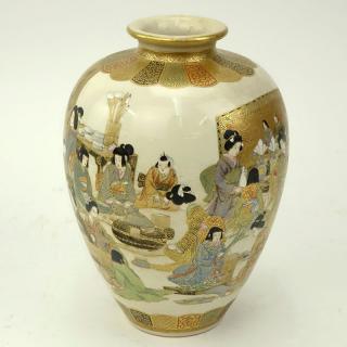 Appraisal: th Century Japanese Satsuma Courtesans Porcelain Vase Meiji period signed