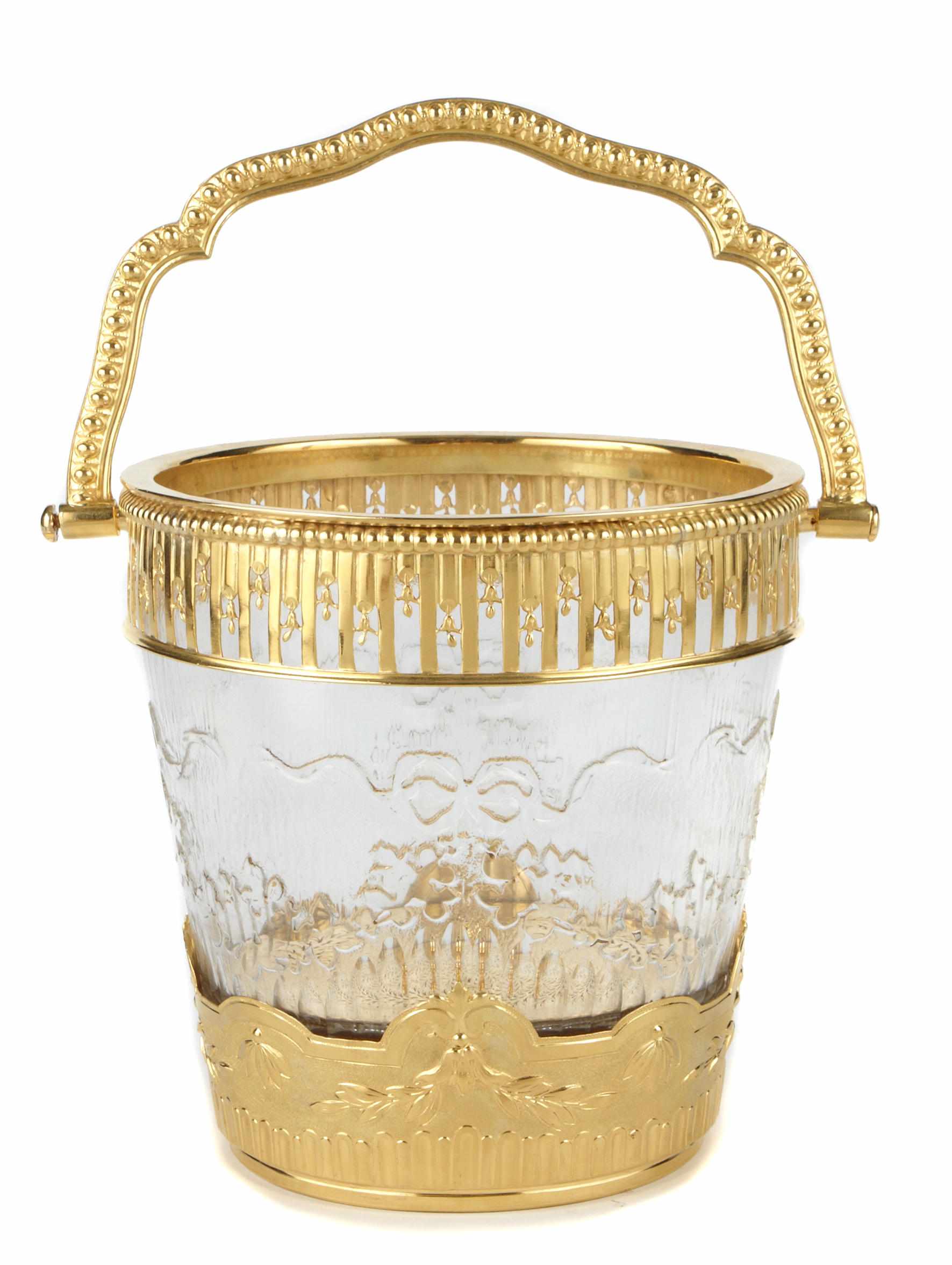 Appraisal: A Puiforcat gilt silver and gilt decorated glass ice bucket