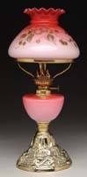 Appraisal: PINK CASED GLASS PEG LAMP Unlisted Dark pink shading to