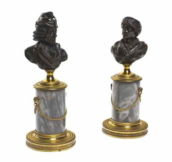 Appraisal: Two Continental Bronze Busts each depicting a gentleman in a