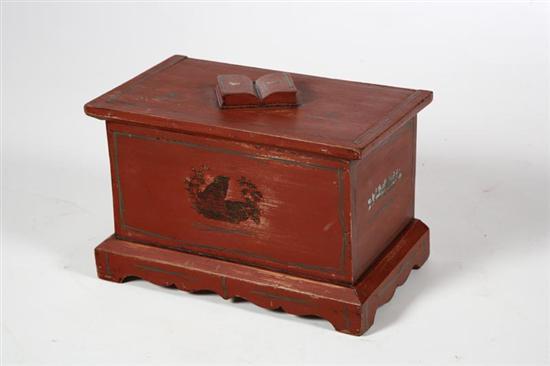 Appraisal: DECORATED BOX American late th century poplar Original red paint