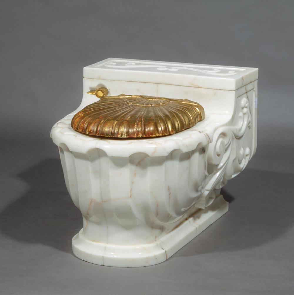 Appraisal: Sherle Wagner Carved Marble Scroll Flourish Toilet Casing from the