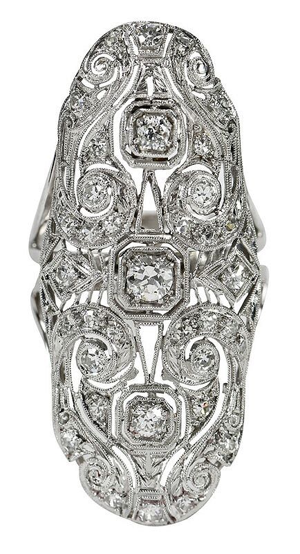 Appraisal: Platinum and kt Diamond Ring antique filigree top old European