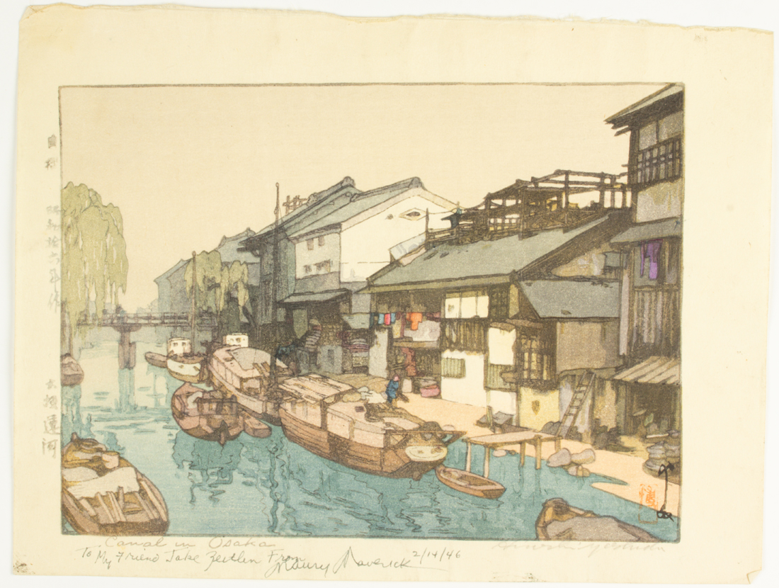 Appraisal: Hiroshi Yoshida - Canal in Osaka woodblock print signed in