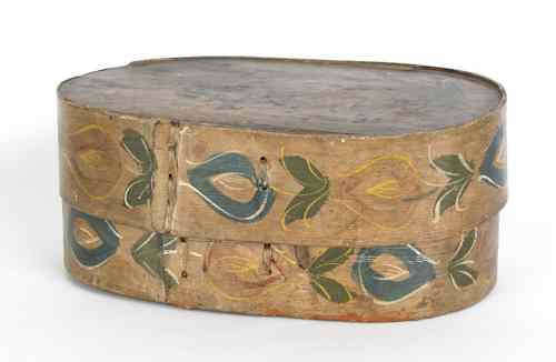 Appraisal: Continental painted bentwood bride's box ca the lid decorated with