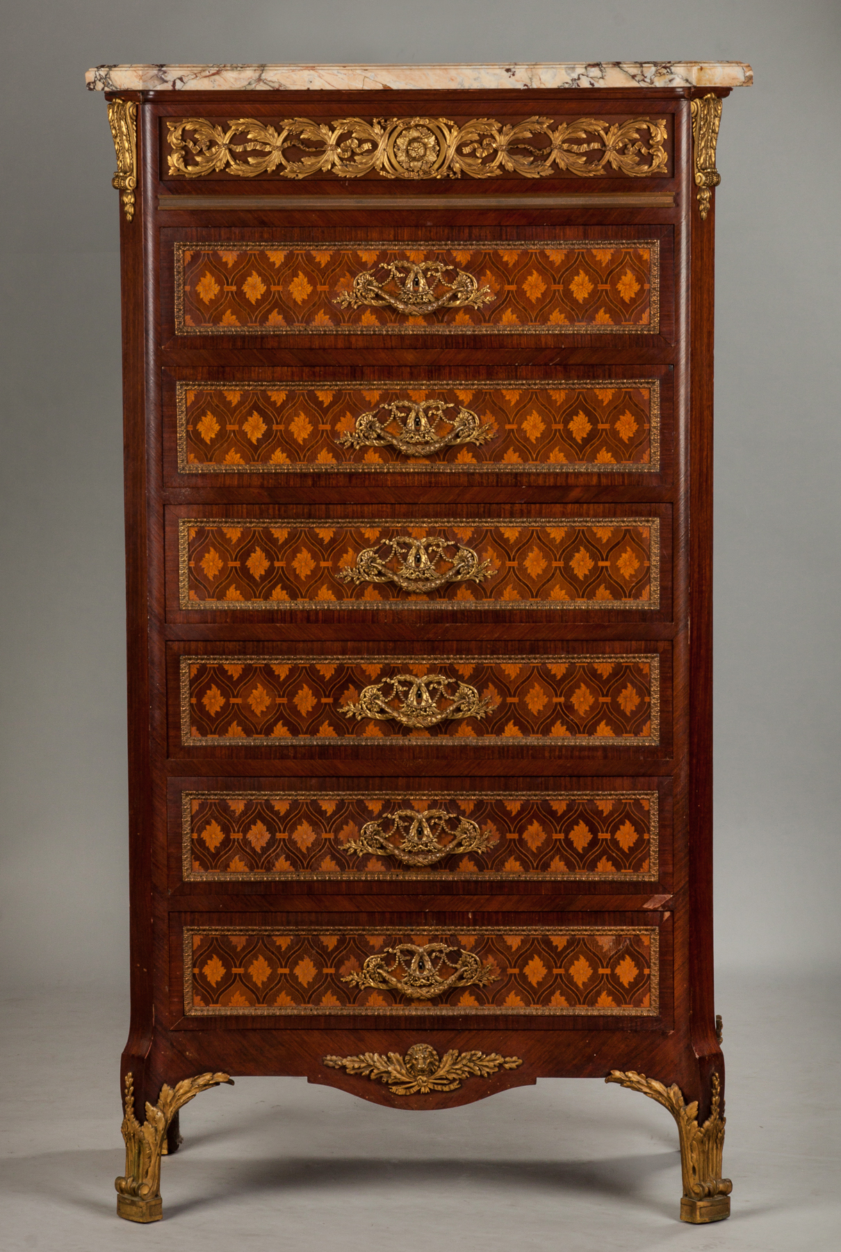 Appraisal: Fine Kingwood and Marquetry Inlay Six Drawer Chest with Gilt