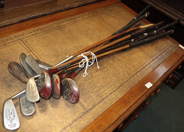 Appraisal: A SMALL COLLECTION OF OLD GOLF CLUBS including a hickory