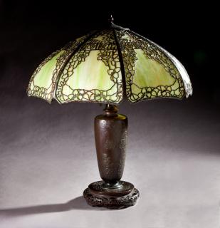 Appraisal: Handel Bronze Patinated Spelter Chinese Style Lamp Handel Bronze Patinated