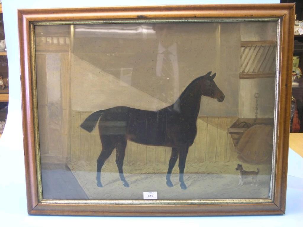 Appraisal: A th century primitive oil on canvas horse in a