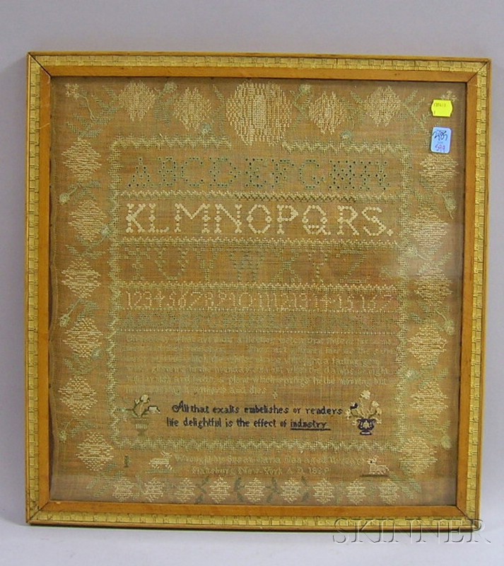 Appraisal: Framed Susan Maria Man Needlework Sampler Plattsburg New York sight