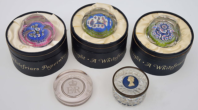 Appraisal: THREE WHITEFRIARS LIMITED EDITION MILLEFIORE PAPERWEIGHTS Christmas ' and '