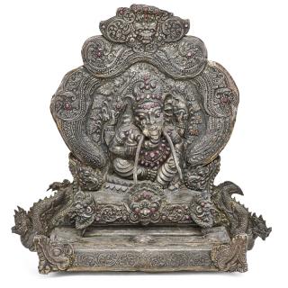 Appraisal: GANESHA ALTAR FIGURE Silver covered figure set with cabochon rubies