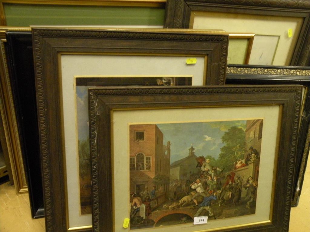 Appraisal: A pair of oak framed coloured prints after Hogarth and