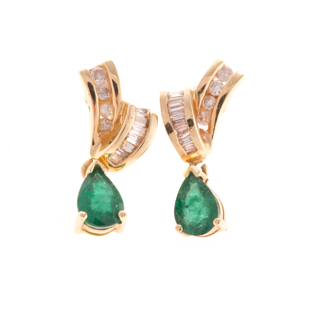 Appraisal: A Pair of Emerald and Diamond Earrings in K Gold