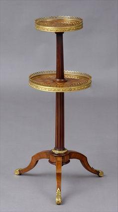 Appraisal: LOUIS XV-XVI TRANSITIONAL PARQUETRY-INLAID TWO-TIER TRICOTEUSE Each graduated checkered tier