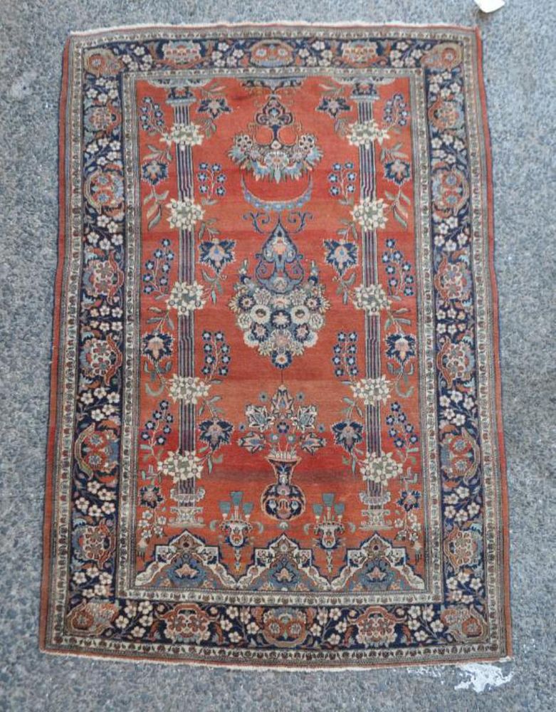 Appraisal: Persian Kashan Rug ' long ' wide Pile wear end