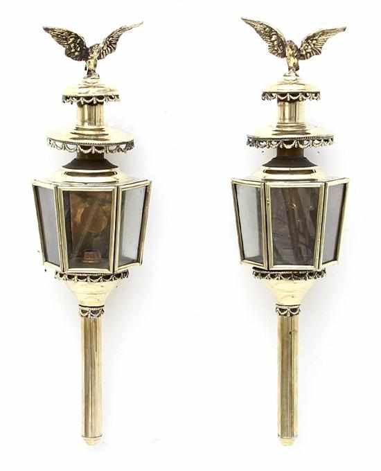 Appraisal: Pair English brass coach lamps late th century eagle finial