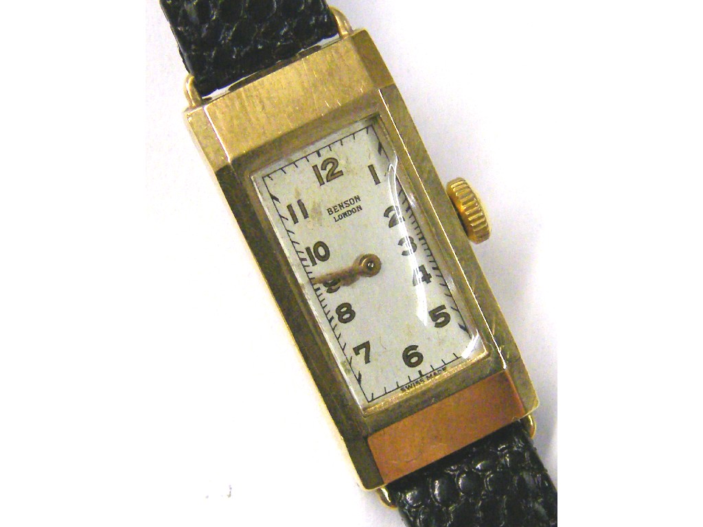 Appraisal: J W Benson ct rectangular lady's wristwatch jewels movement no