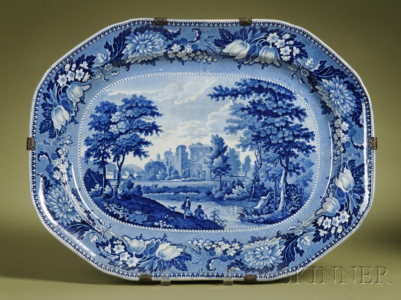 Appraisal: Clews Historical Blue Transfer Printed Landscape Platter England early th