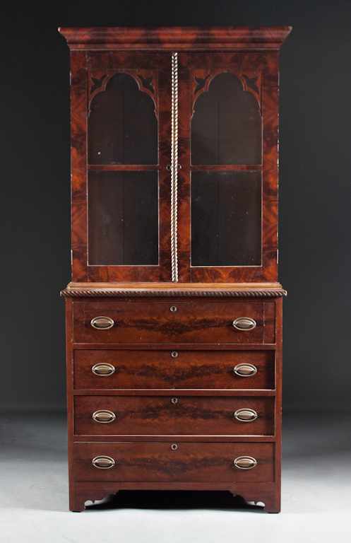 Appraisal: Late Federal mahogany butler's desk with glazed panel door secretary