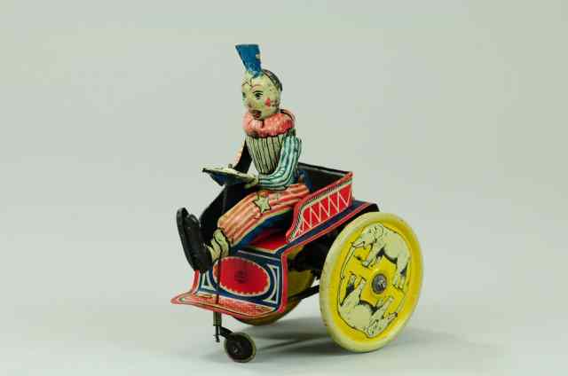 Appraisal: GUNDKA CLOWN ON CART Lithographed tin depicts clown on open