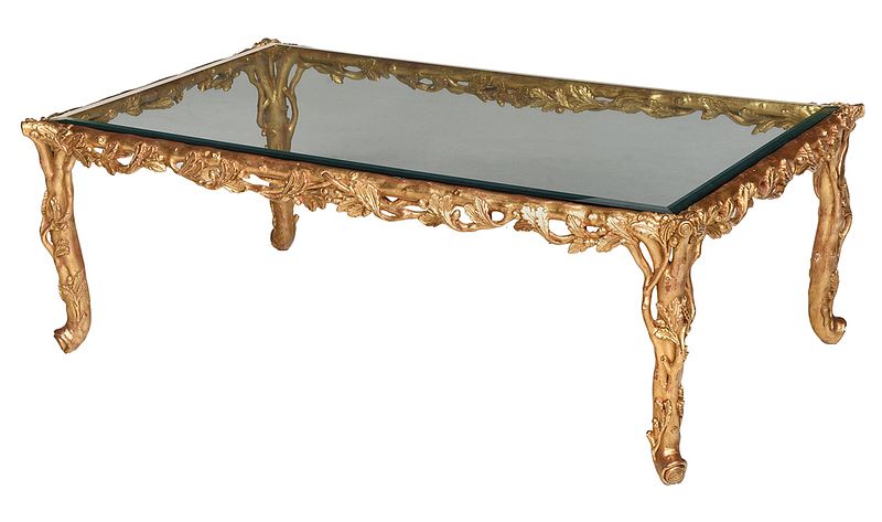 Appraisal: Modern Gilt Decorated Glass Top Cocktail Table probably Italian th