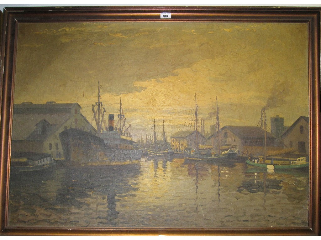 Appraisal: Oil on canvas Continental Harbour Scene signed and dated indistinctly