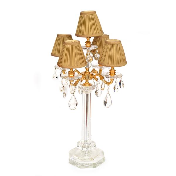 Appraisal: A LARGE GILT METAL MOUNTED FACETED CRYSTAL ELECTRIFIED FOUR BRANCH