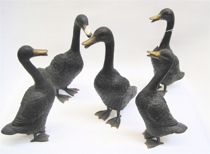 Appraisal: SET OF FIVE BRONZE FIGURAL DUCKS variety of sizes Heights