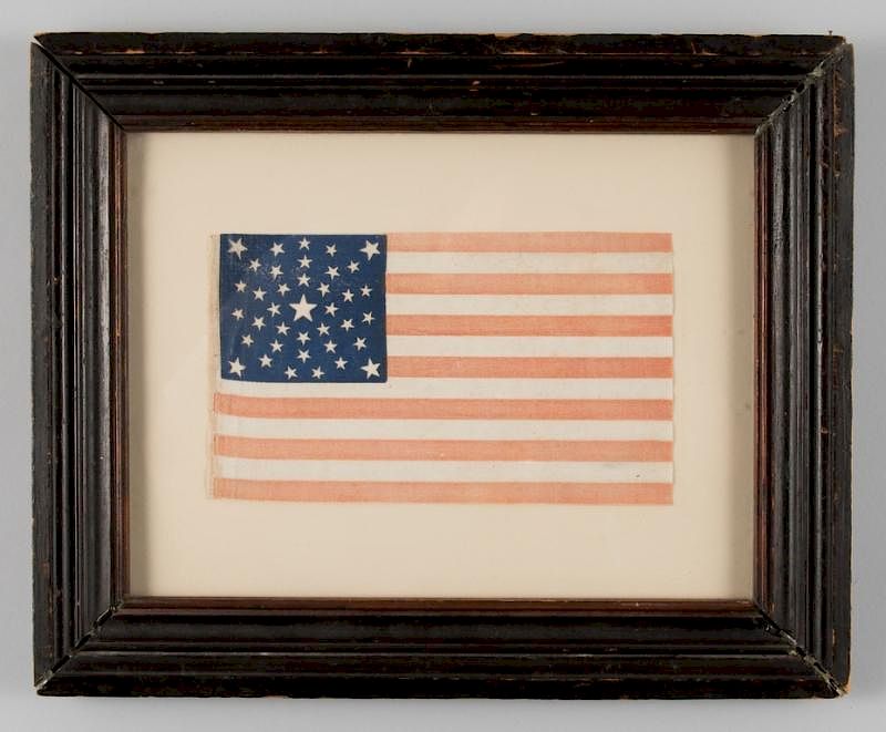 Appraisal: star Parade Flag Summer Sky Framed star flag stenciled or