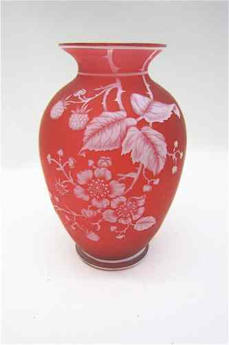 Appraisal: THOMAS WEBB CAMEO ART GLASS VASE translucent red having white