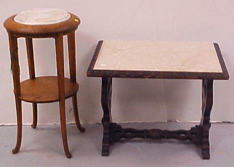 Appraisal: Two tables with inset stone tops one Renaissance style with