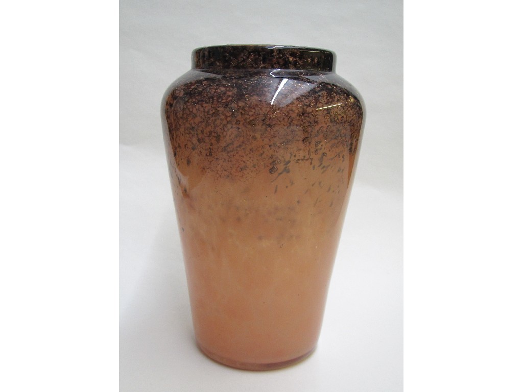 Appraisal: A Monart glass vase with aventurine and black speckled shoulder